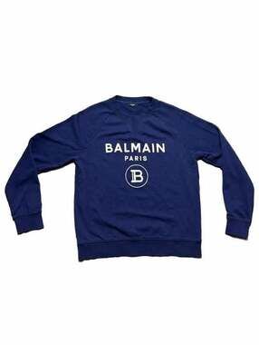 Balmain Paris Coin Logo Navy Blue Crewneck Sweatshirt Size XXL